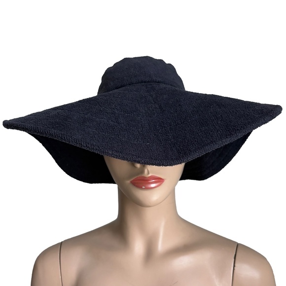 Vintage Norma Kamali for Stetson Hat Wide Brim Floppy Navy Terry Cloth HTF OS - Picture 1 of 13